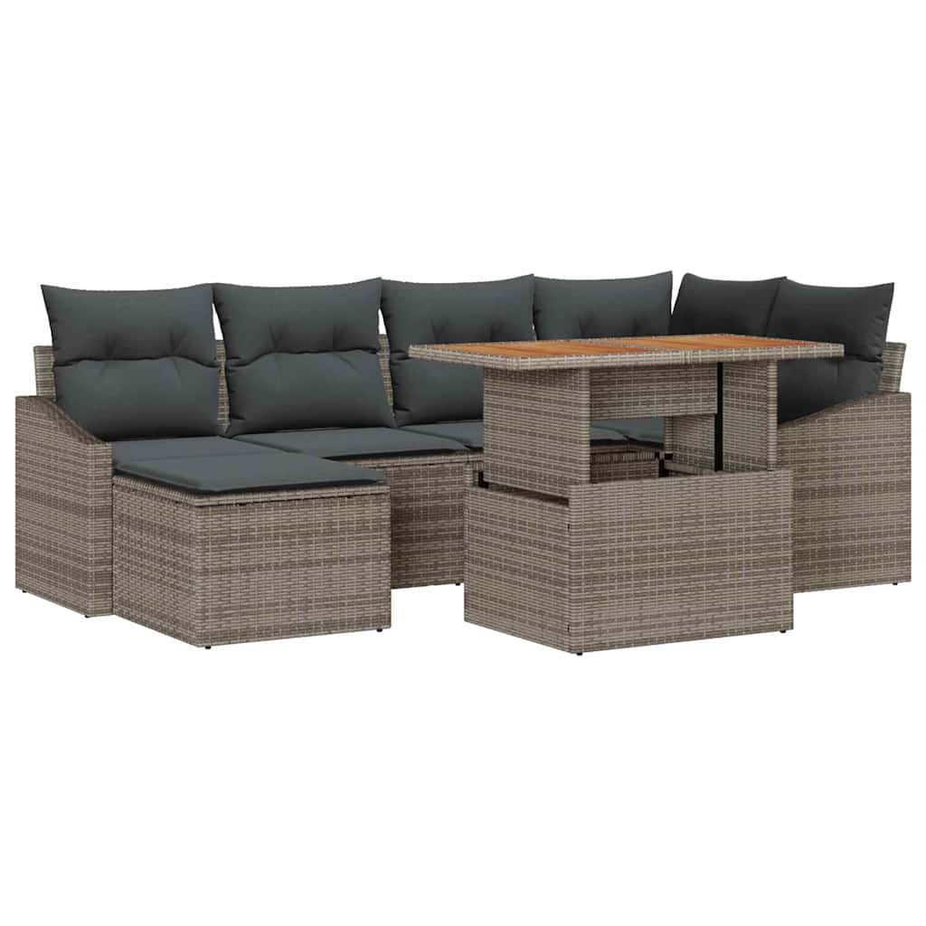Kerti Kanapé Szett tárolóval 7 pcs Szürke Poli rattan