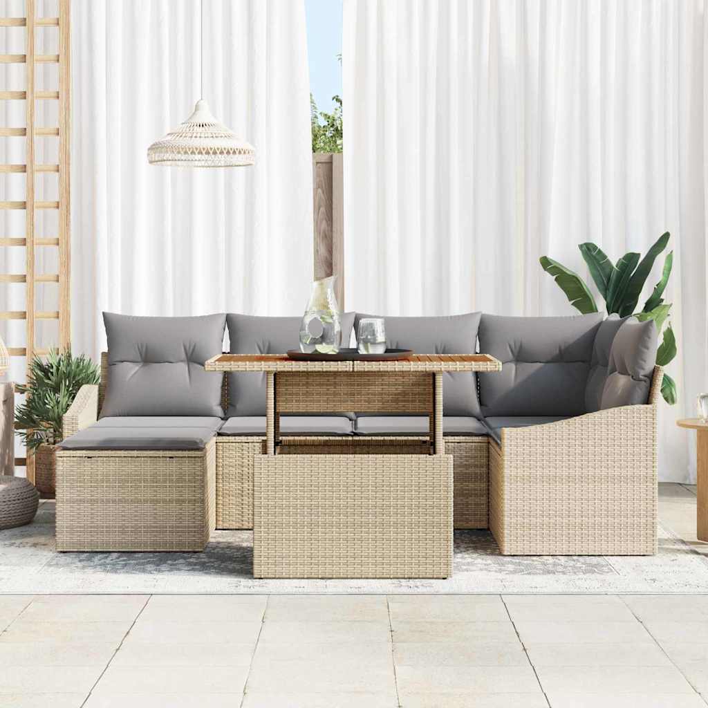 Kerti Kanapé Szett tárolóval 7 pcs Bézs Poli rattan