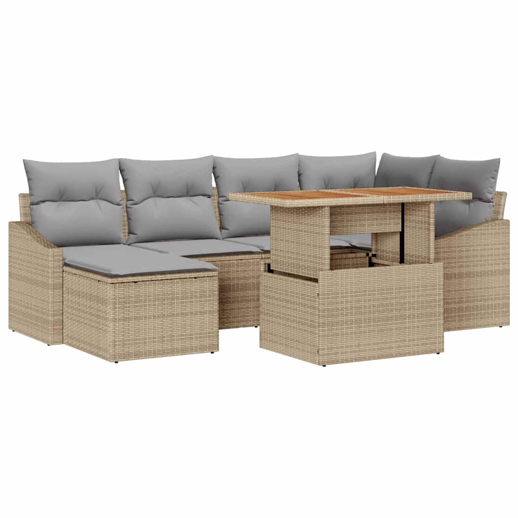 Kerti Kanapé Szett tárolóval 7 pcs Bézs Poli rattan