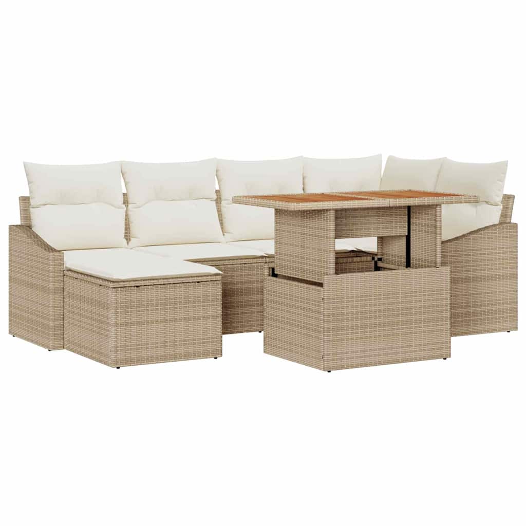 Kerti Kanapé Szett tárolóval 7 pcs Bézs Poli rattan