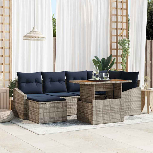 Kerti Kanapé Szett tárolóval 7 pcs Szürke Poli rattan