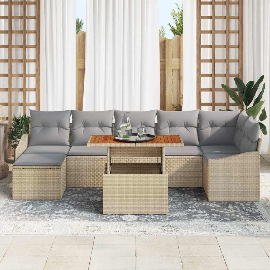 Kerti Kanapé Szett tárolóval 8 pcs Bézs Poli rattan