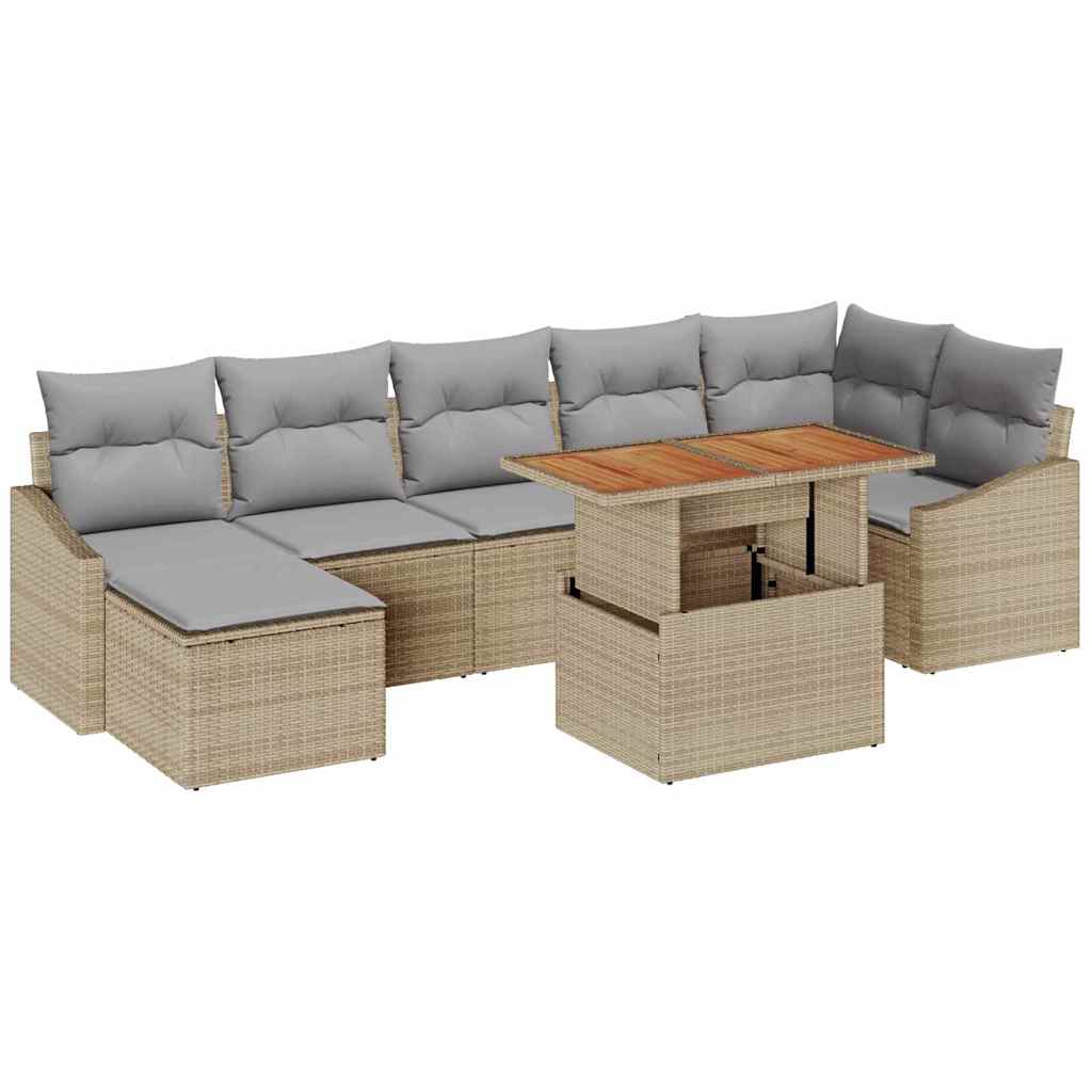 Kerti Kanapé Szett tárolóval 8 pcs Bézs Poli rattan