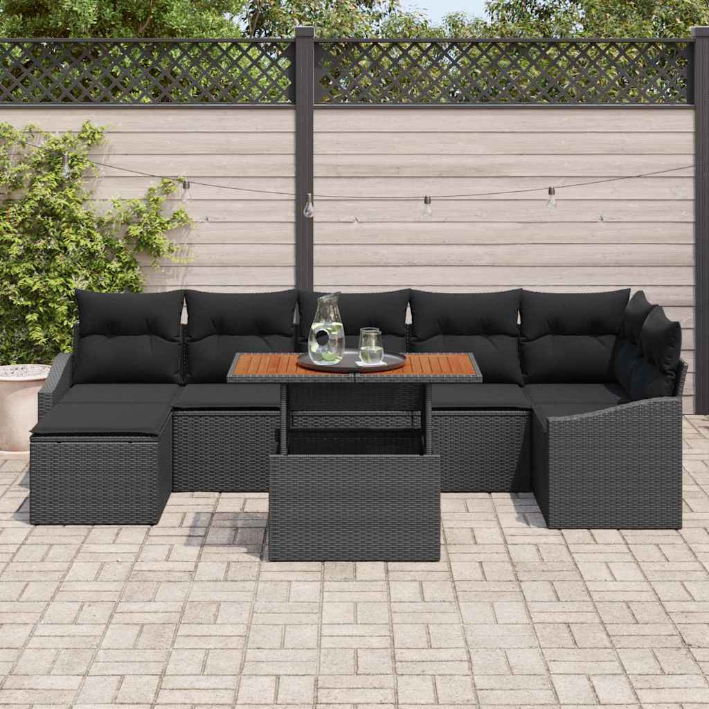 Kerti Kanapé Szett tárolóval 8 pcs Fekete Poli rattan