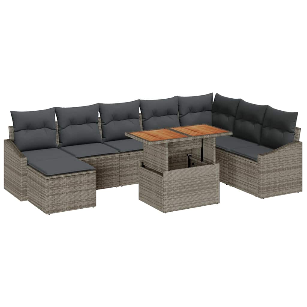 Kerti Kanapé Szett tárolóval 9 pcs Szürke Poli rattan