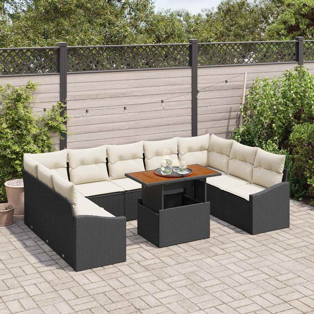 Kerti Kanapé Szett tárolóval 10 pcs Fekete Poli rattan
