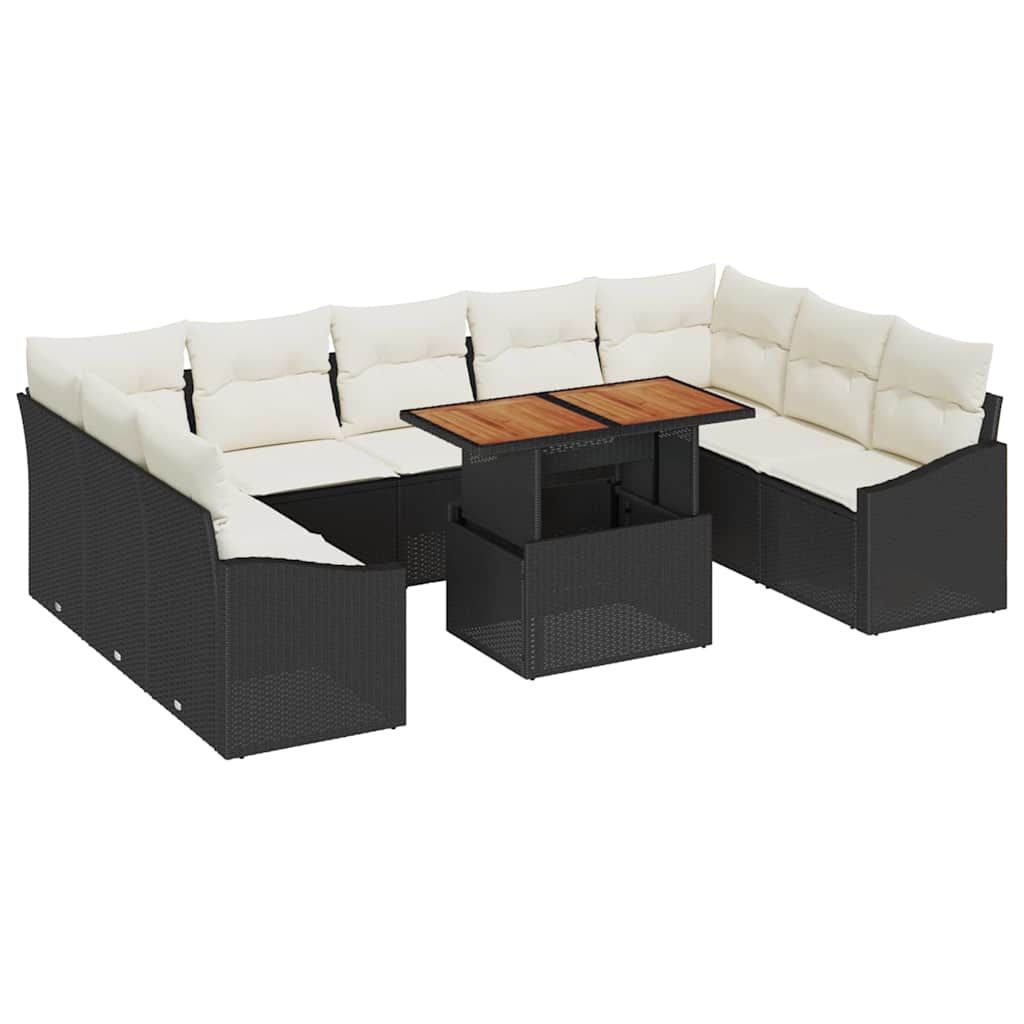 Kerti Kanapé Szett tárolóval 10 pcs Fekete Poli rattan