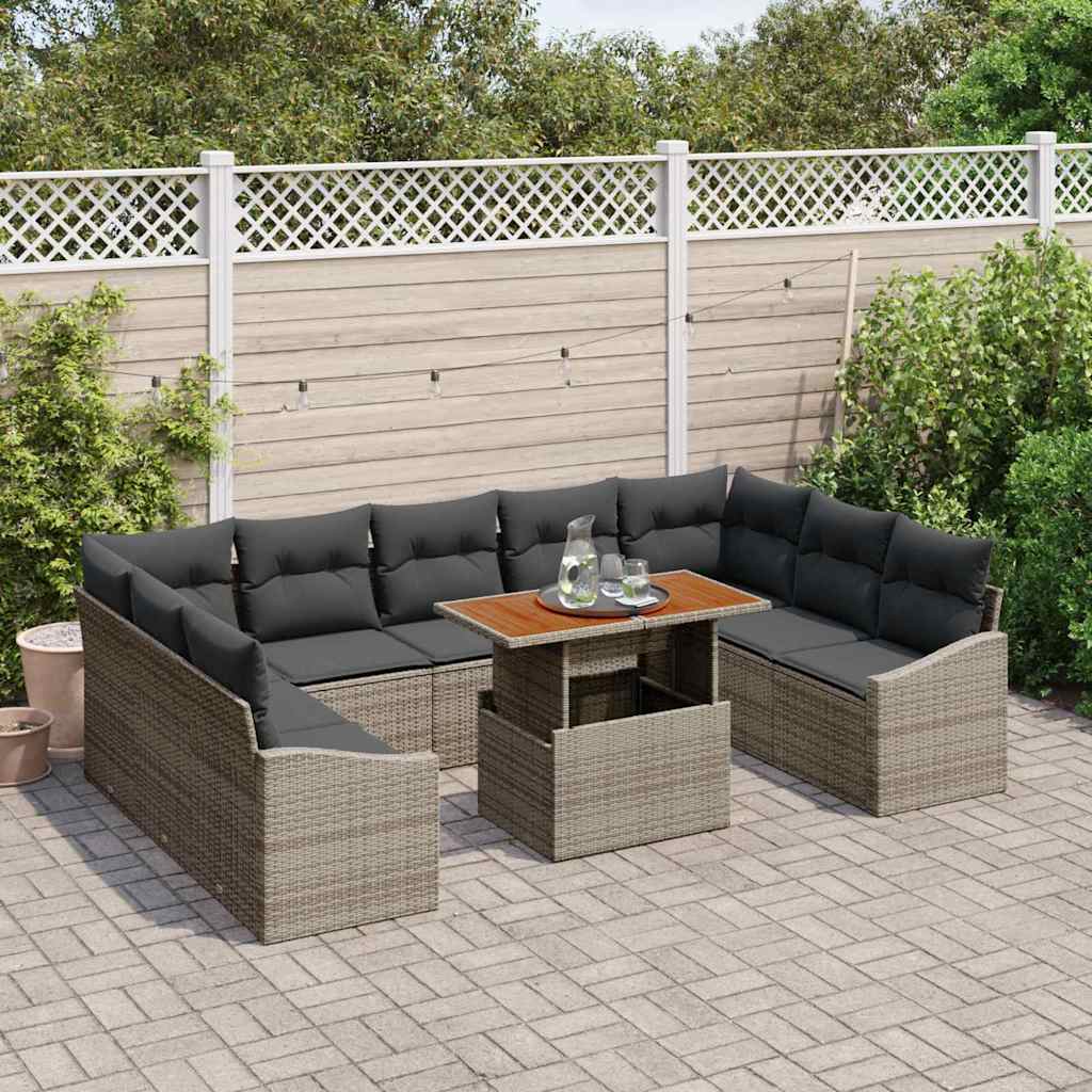 Kerti Kanapé Szett tárolóval 10 pcs Szürke Poli rattan