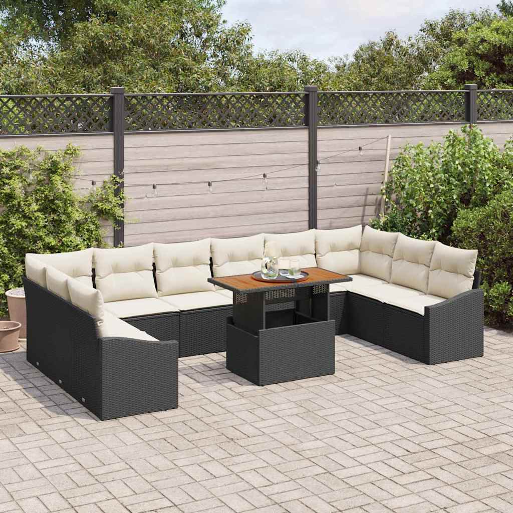 Kerti Kanapé Szett tárolóval 11 pcs Fekete Poli rattan