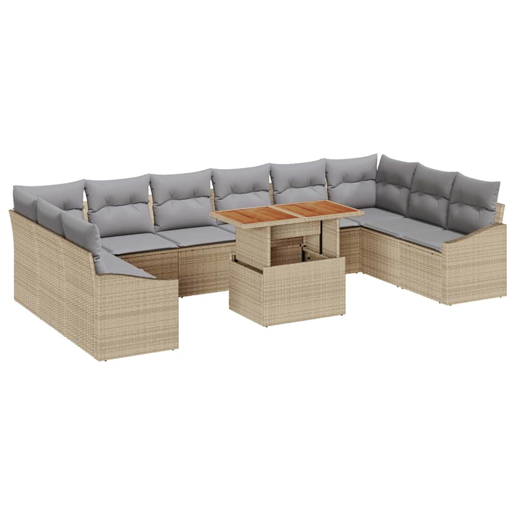 Kerti Kanapé Szett tárolóval 11 pcs Bézs Poli rattan