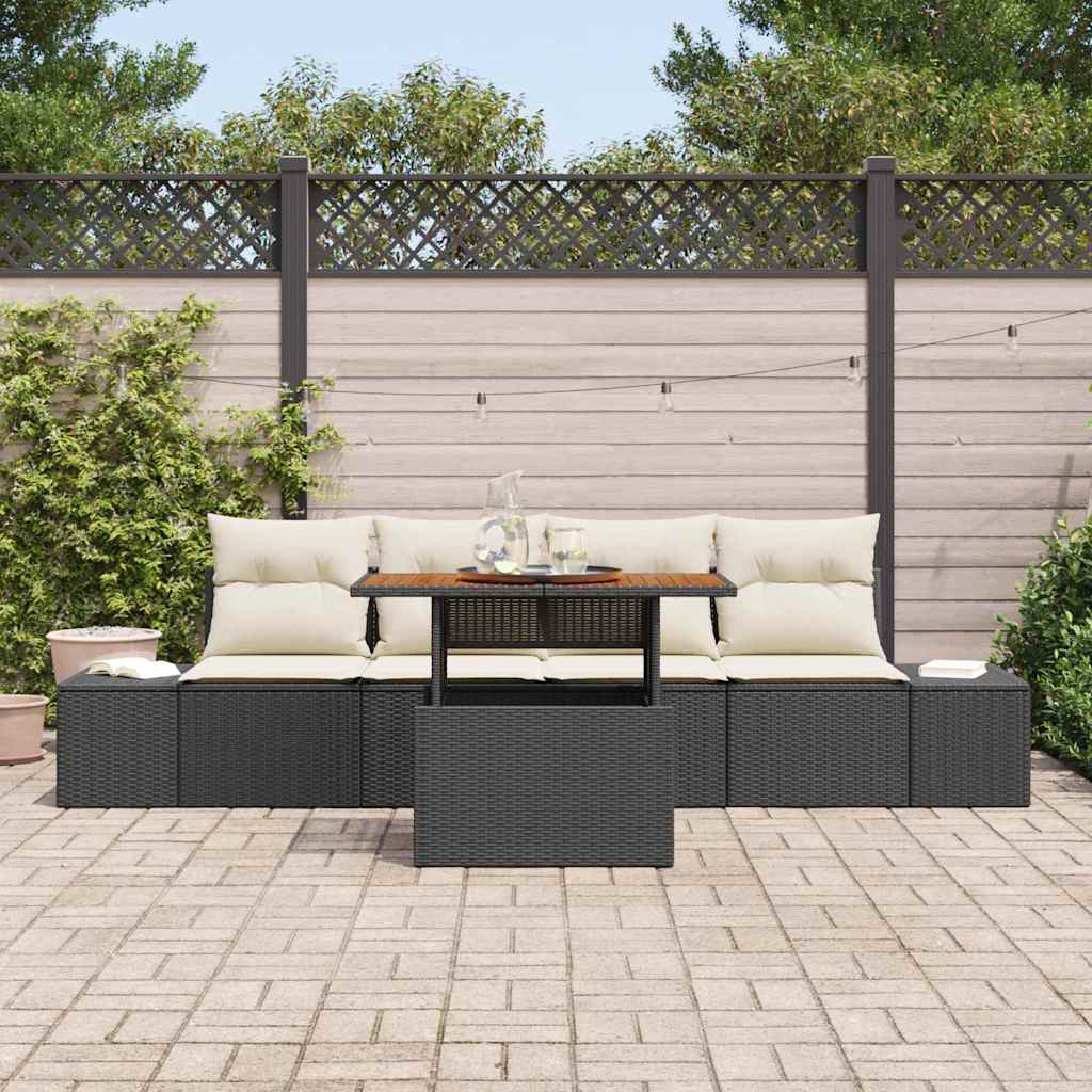 Kerti Kanapé Szett tárolóval 5 pcs Fekete Poli rattan