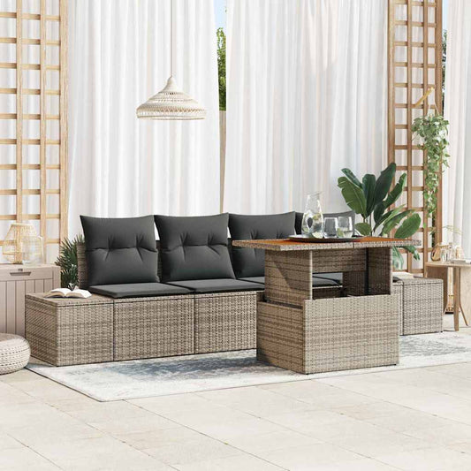 Kerti Kanapé Szett tárolóval 5 pcs Szürke Poli rattan