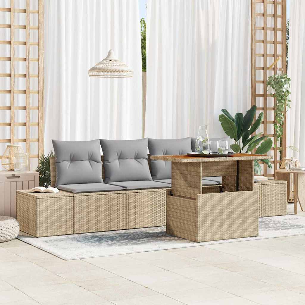 Kerti Kanapé Szett tárolóval 5 pcs Bézs Poli rattan