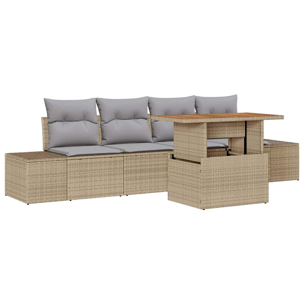 Kerti Kanapé Szett tárolóval 5 pcs Bézs Poli rattan