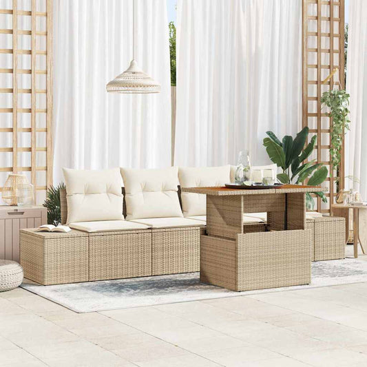 Kerti Kanapé Szett tárolóval 5 pcs Bézs Poli rattan
