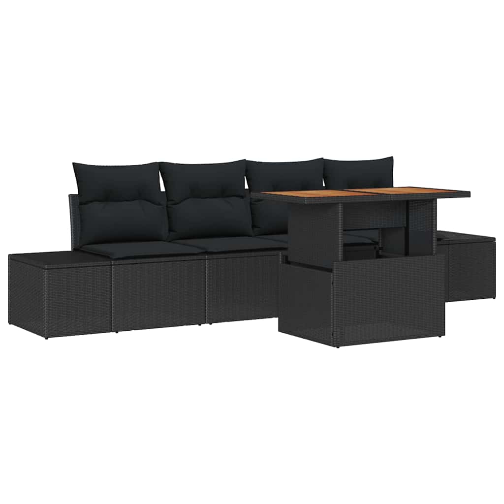 Kerti Kanapé Szett tárolóval 5 pcs Fekete Poli rattan