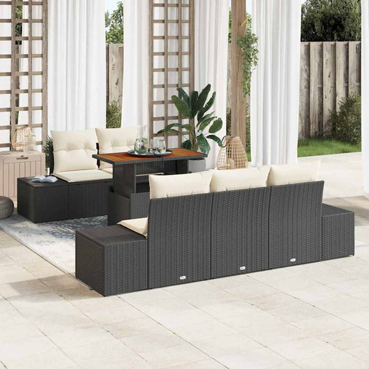 Kerti Kanapé Szett tárolóval 6 pcs Fekete Poli rattan