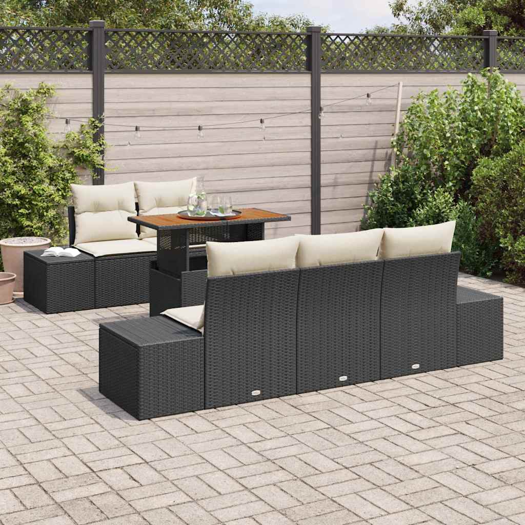 Kerti Kanapé Szett tárolóval 6 pcs Fekete Poli rattan
