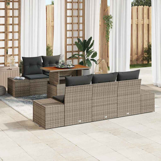 Kerti Kanapé Szett tárolóval 6 pcs Szürke Poli rattan