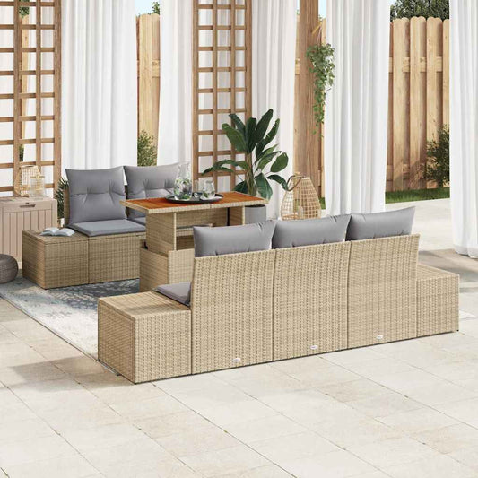 Kerti Kanapé Szett tárolóval 6 pcs Bézs Poli rattan