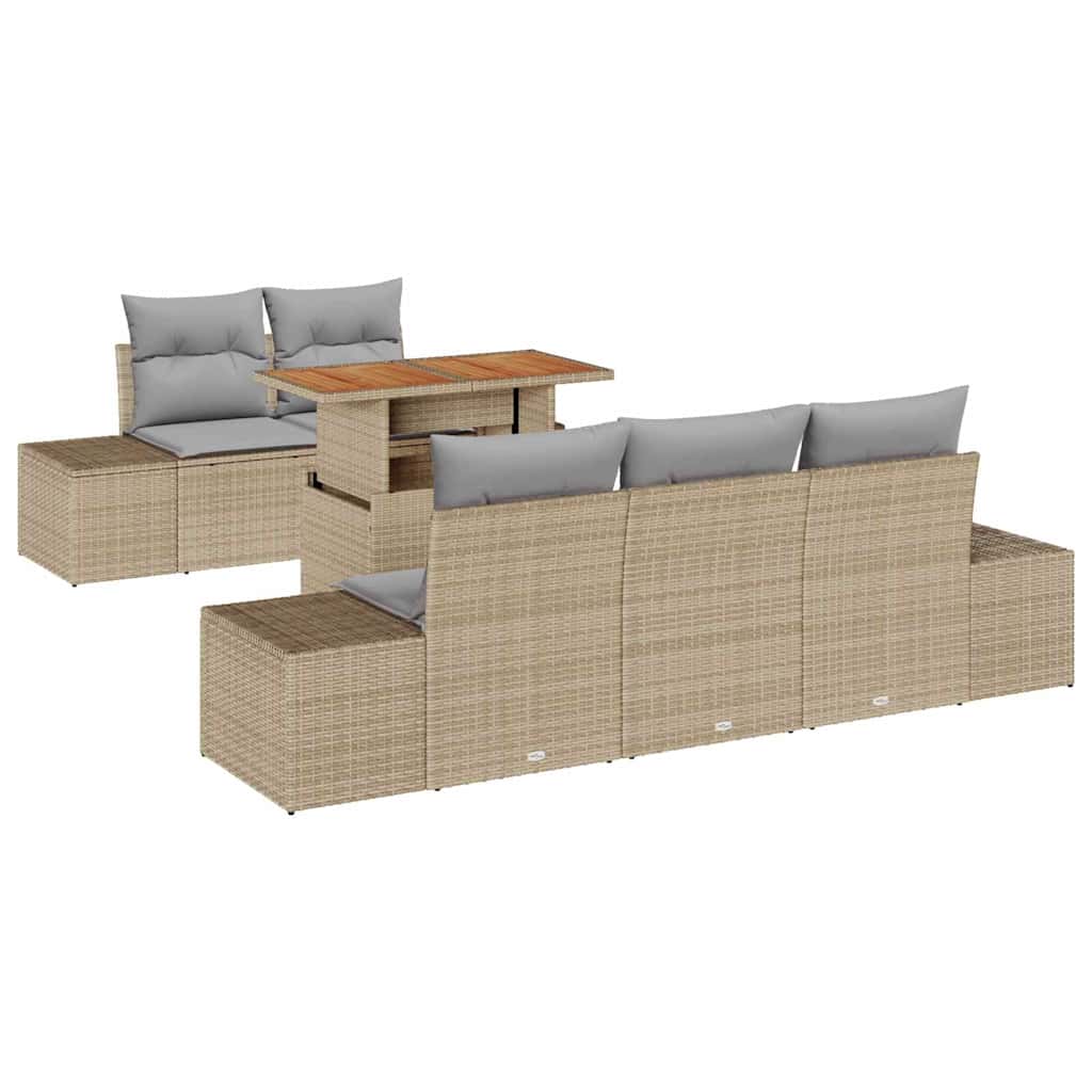 Kerti Kanapé Szett tárolóval 6 pcs Bézs Poli rattan