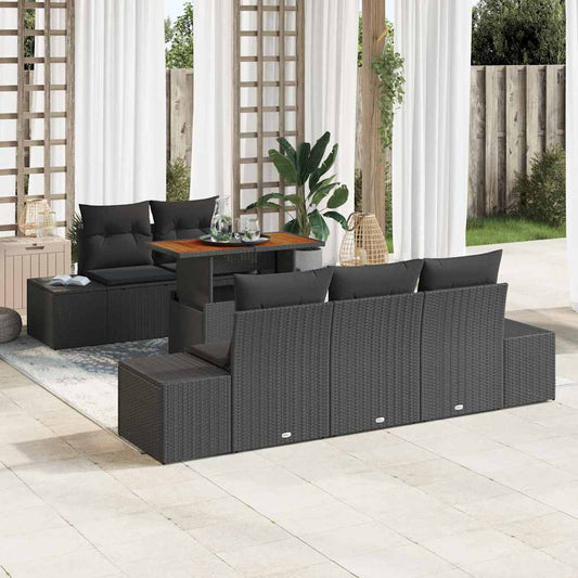 Kerti Kanapé Szett tárolóval 6 pcs Fekete Poli rattan