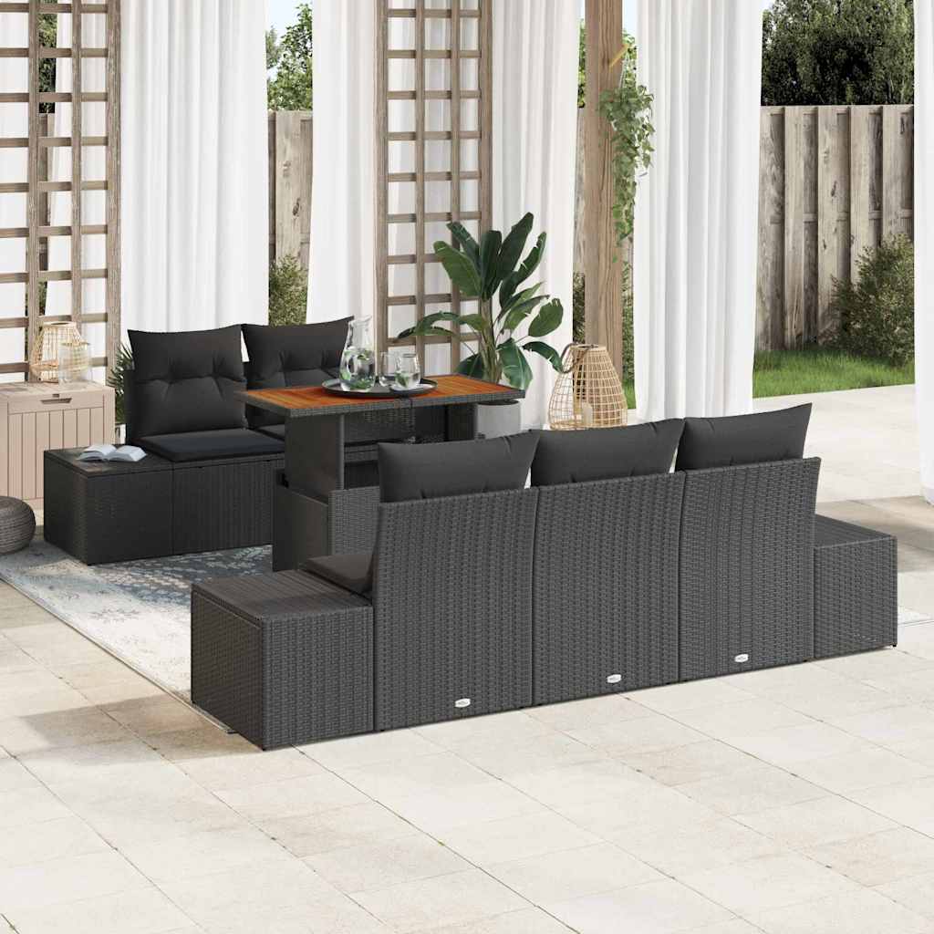 Kerti Kanapé Szett tárolóval 6 pcs Fekete Poli rattan