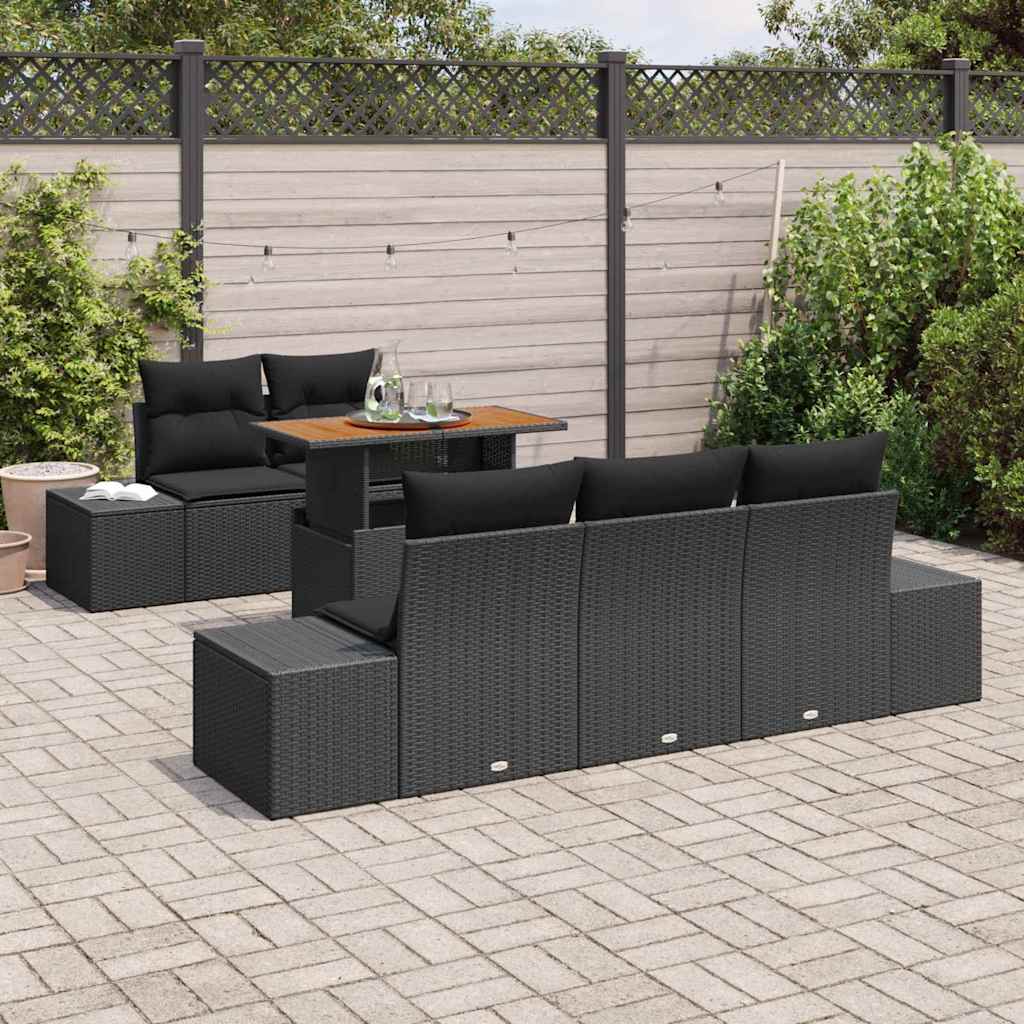 Kerti Kanapé Szett tárolóval 6 pcs Fekete Poli rattan