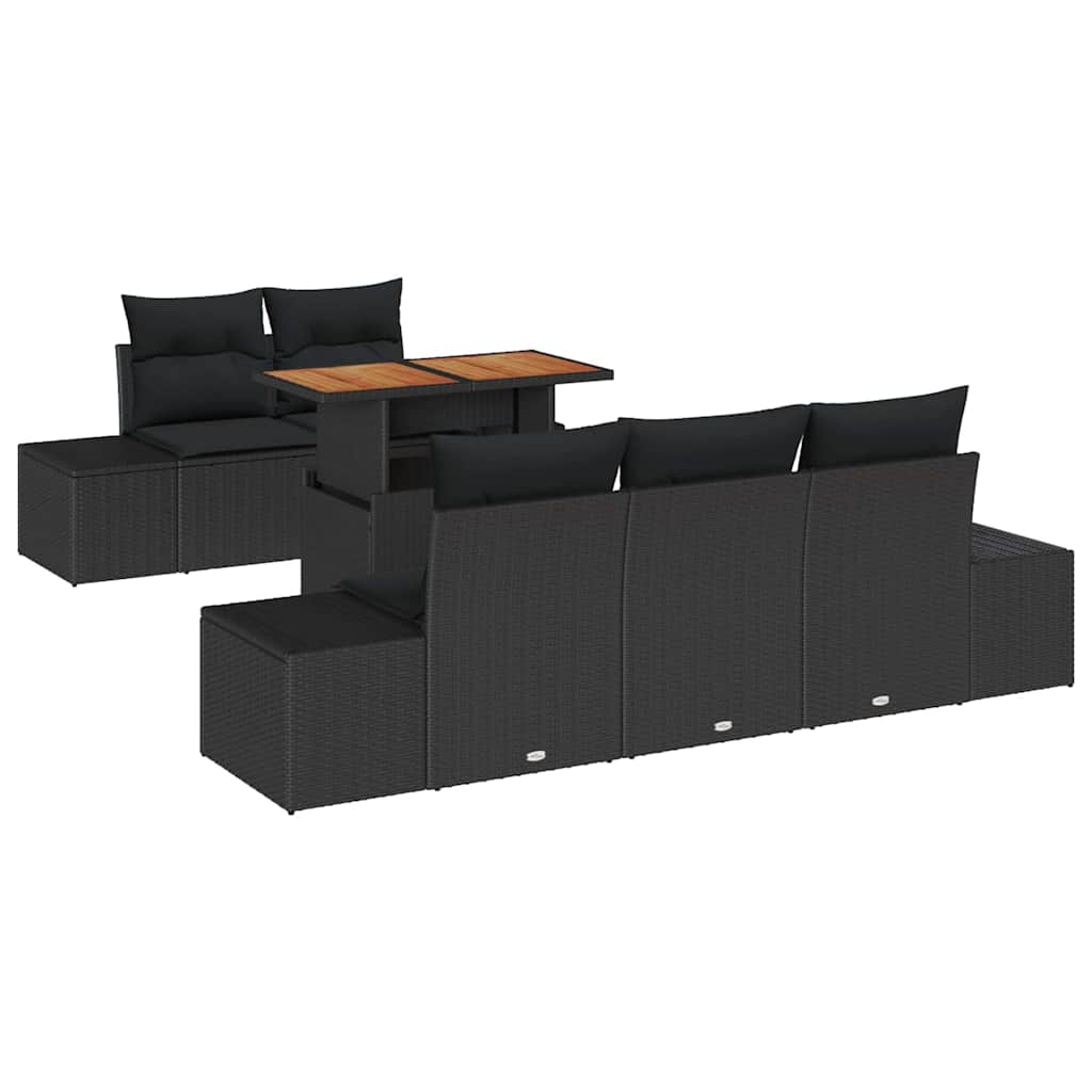 Kerti Kanapé Szett tárolóval 6 pcs Fekete Poli rattan