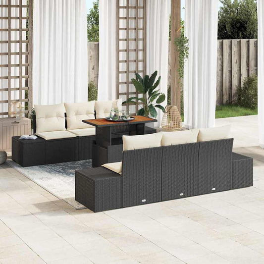 Kerti Kanapé Szett tárolóval 7 pcs Fekete Poli rattan