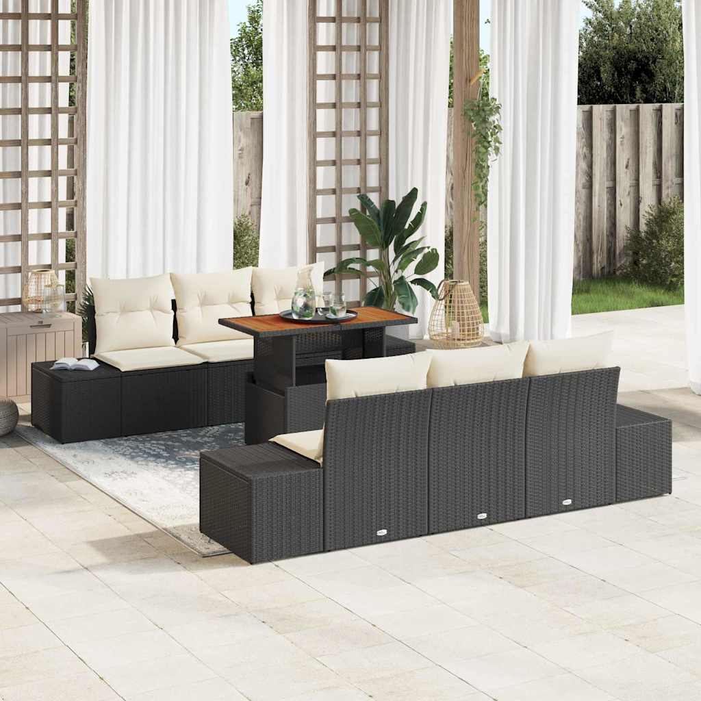 Kerti Kanapé Szett tárolóval 7 pcs Fekete Poli rattan
