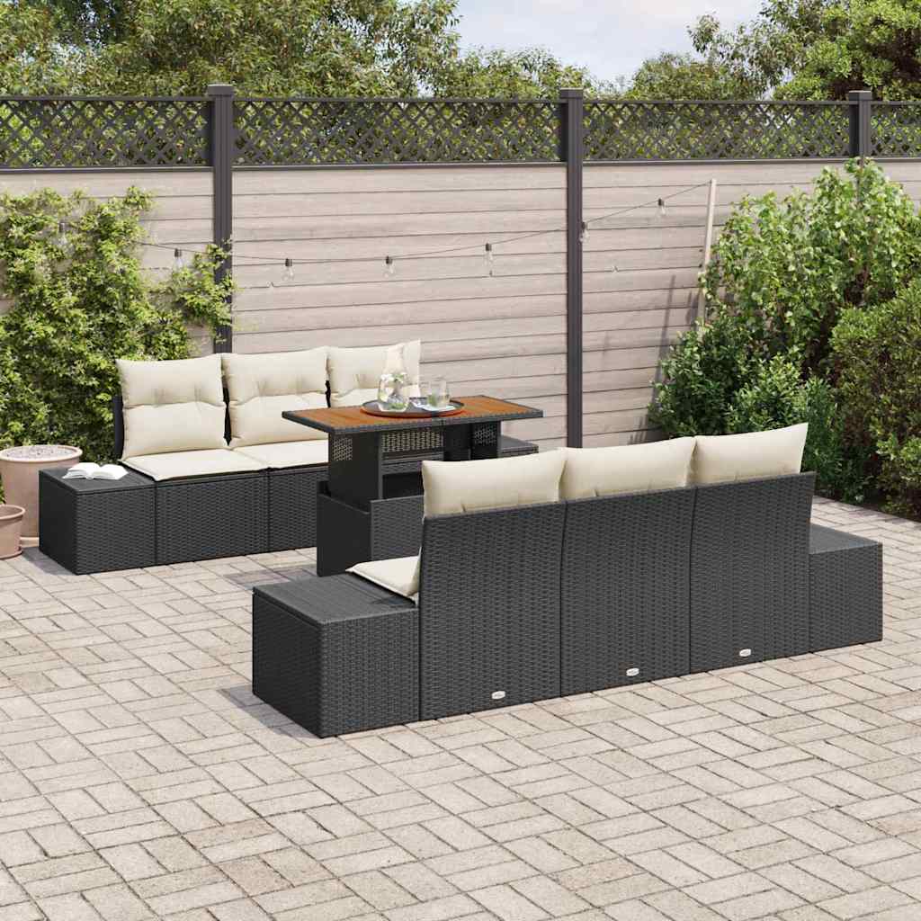 Kerti Kanapé Szett tárolóval 7 pcs Fekete Poli rattan