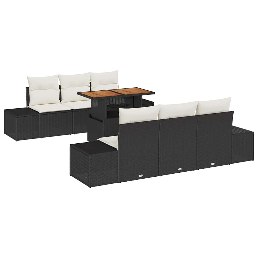 Kerti Kanapé Szett tárolóval 7 pcs Fekete Poli rattan