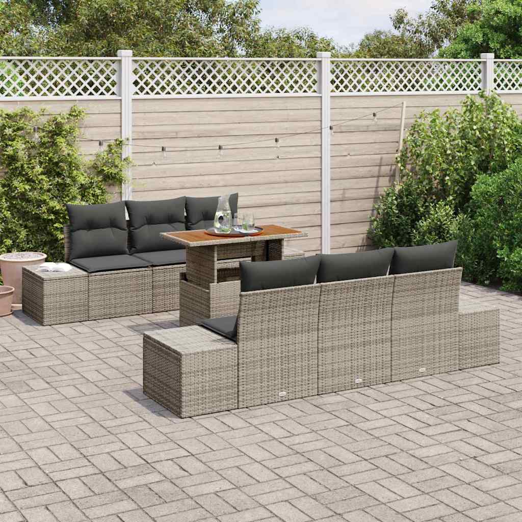 Kerti Kanapé Szett tárolóval 7 pcs Szürke Poli rattan