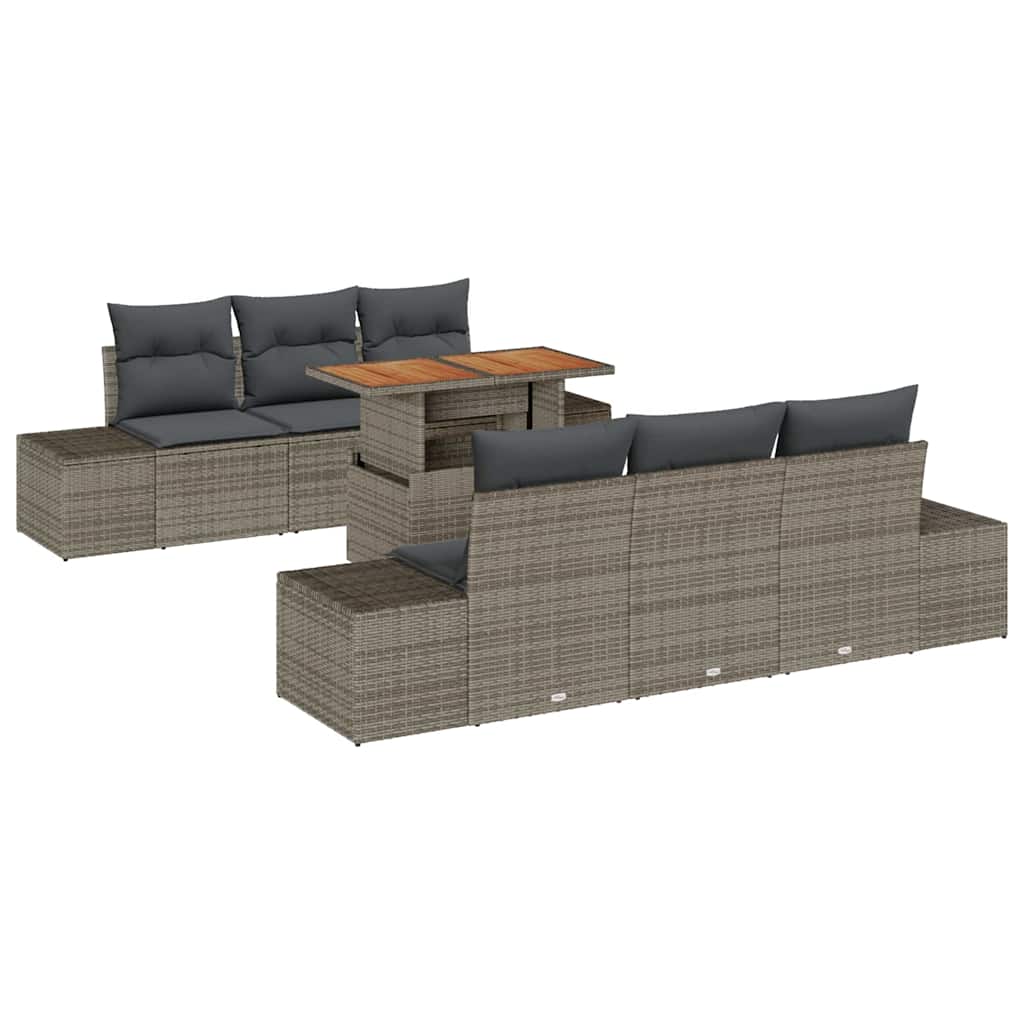 Kerti Kanapé Szett tárolóval 7 pcs Szürke Poli rattan