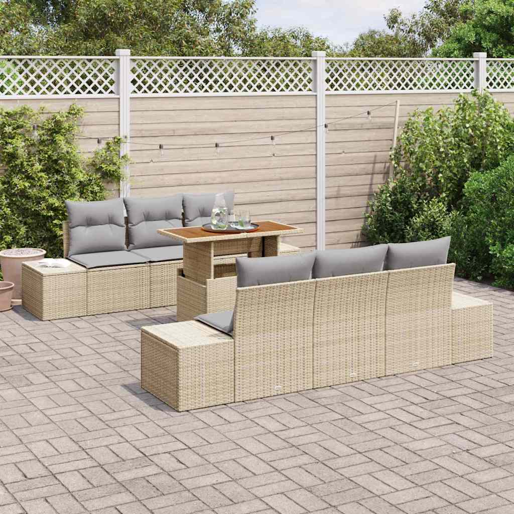 Kerti Kanapé Szett tárolóval 7 pcs Bézs Poli rattan