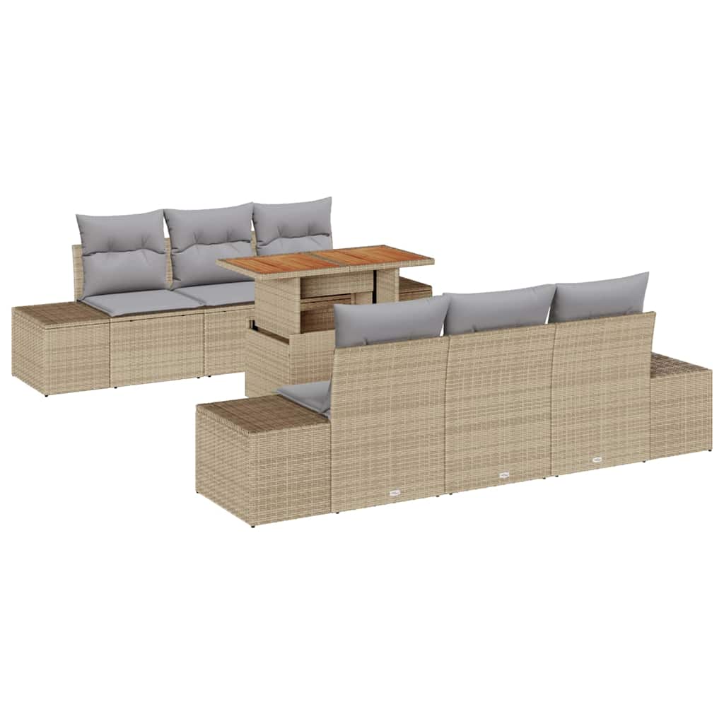 Kerti Kanapé Szett tárolóval 7 pcs Bézs Poli rattan