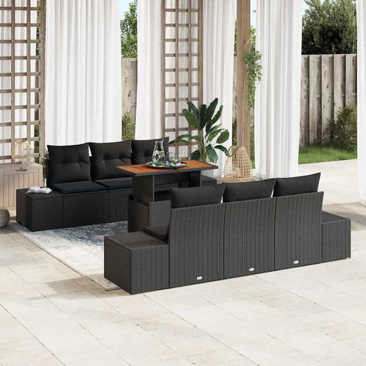 Kerti Kanapé Szett tárolóval 7 pcs Fekete Poli rattan