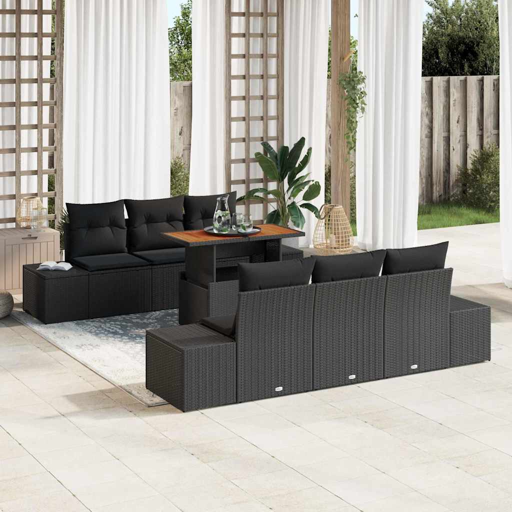 Kerti Kanapé Szett tárolóval 7 pcs Fekete Poli rattan