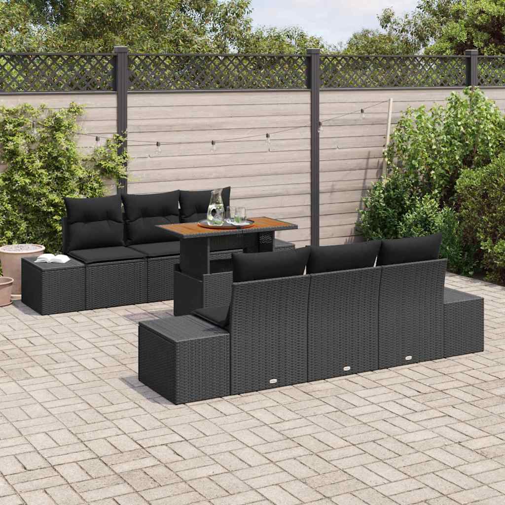 Kerti Kanapé Szett tárolóval 7 pcs Fekete Poli rattan