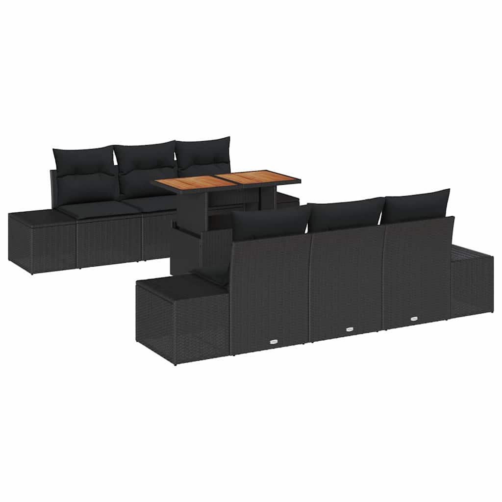 Kerti Kanapé Szett tárolóval 7 pcs Fekete Poli rattan