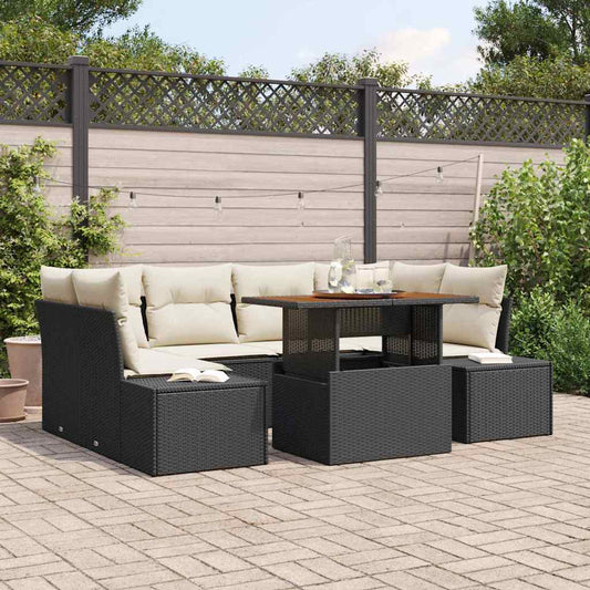 Kerti Kanapé Szett tárolóval 7 pcs Fekete Poli rattan