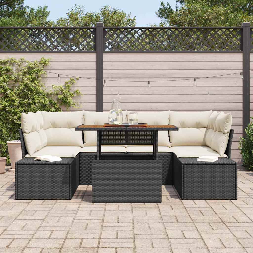 Kerti Kanapé Szett tárolóval 7 pcs Fekete Poli rattan