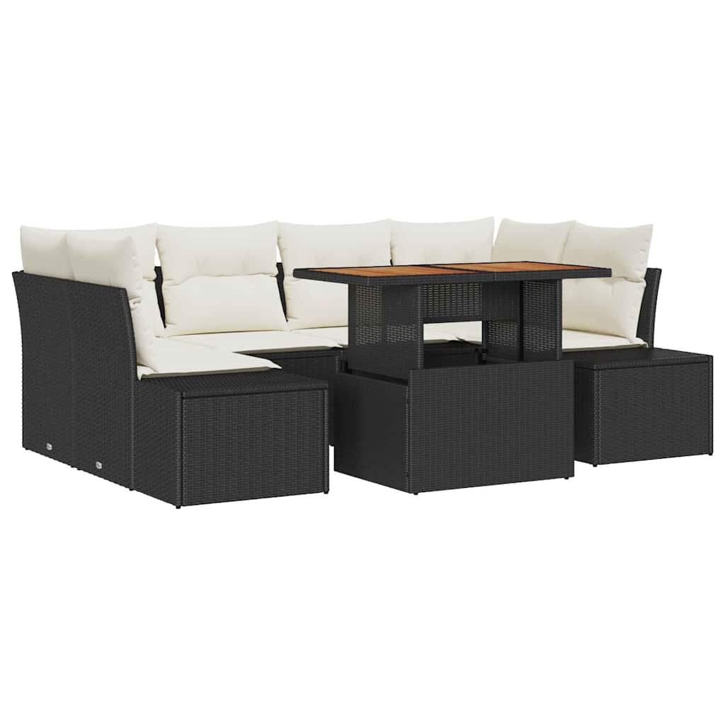 Kerti Kanapé Szett tárolóval 7 pcs Fekete Poli rattan