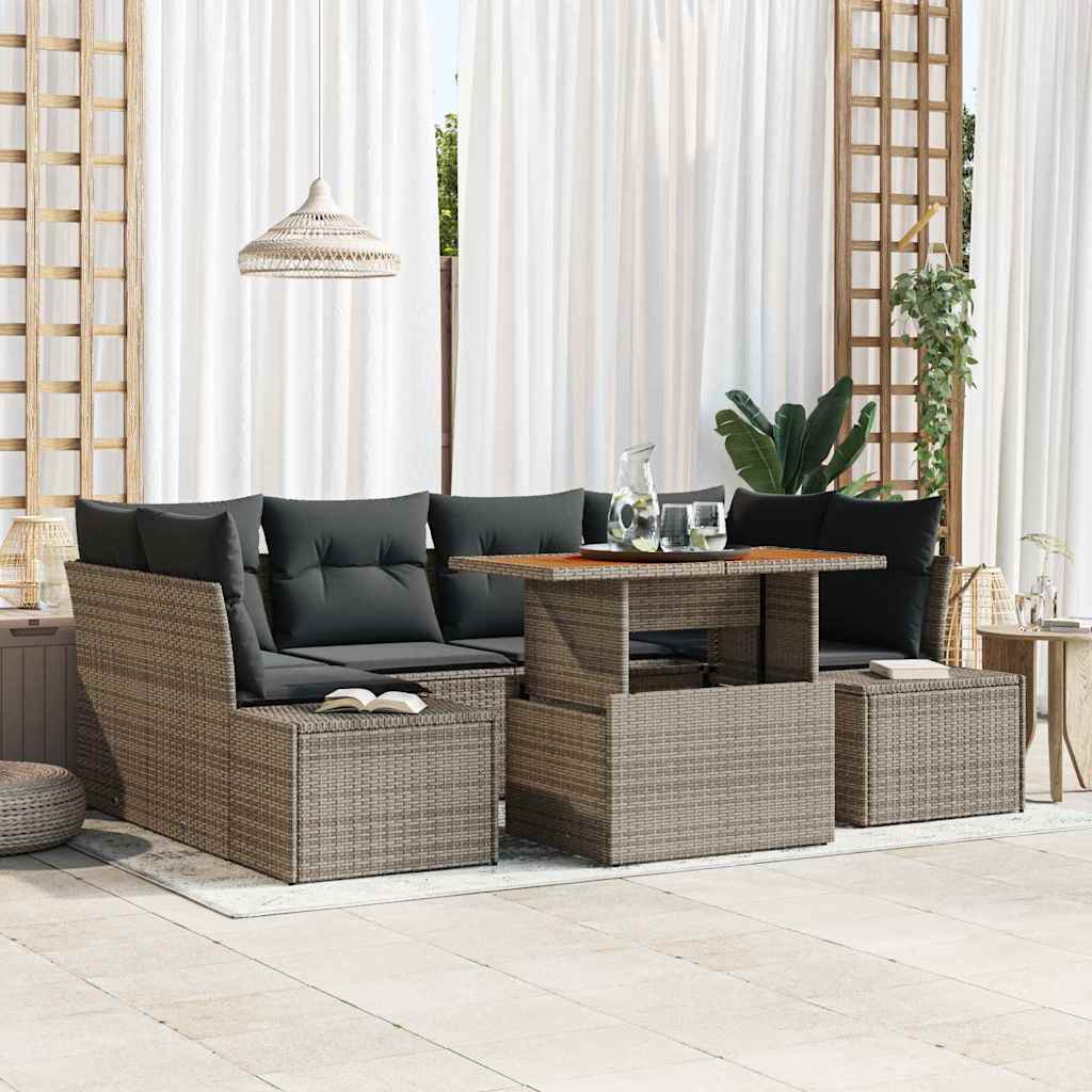 Kerti Kanapé Szett tárolóval 7 pcs Szürke Poli rattan