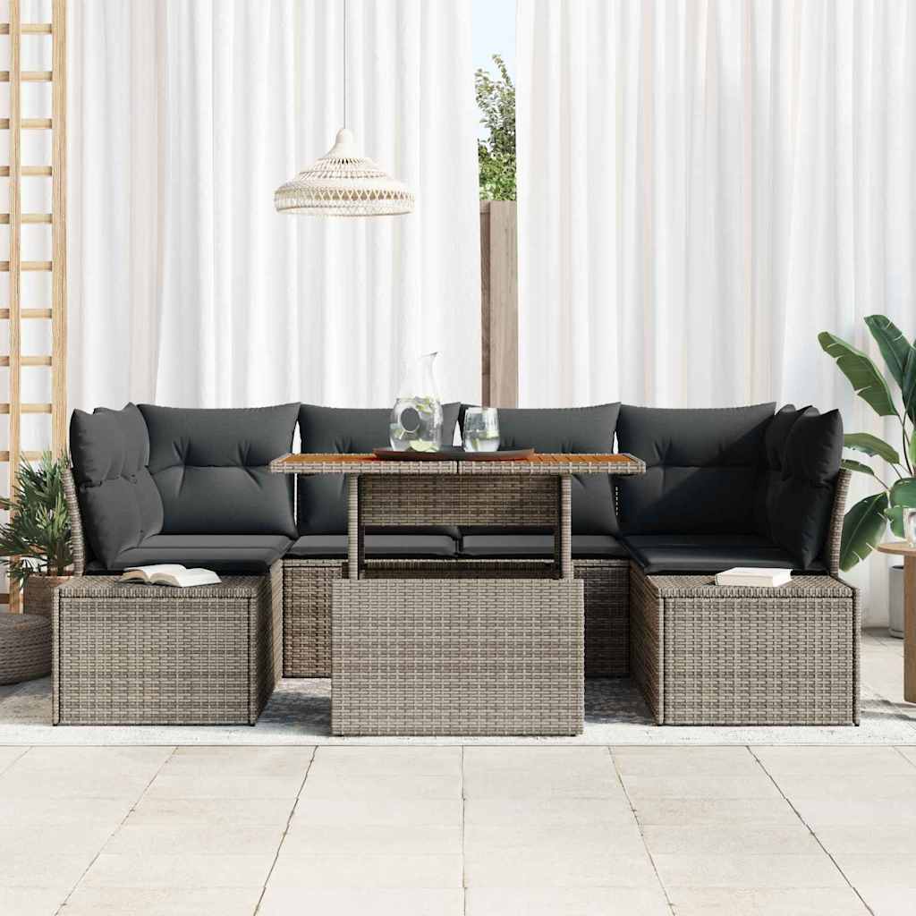 Kerti Kanapé Szett tárolóval 7 pcs Szürke Poli rattan