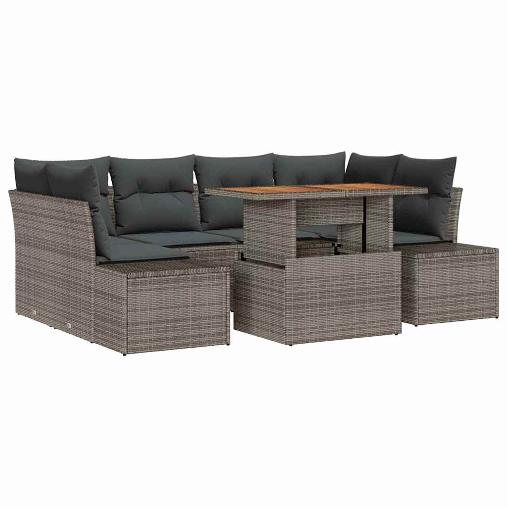 Kerti Kanapé Szett tárolóval 7 pcs Szürke Poli rattan