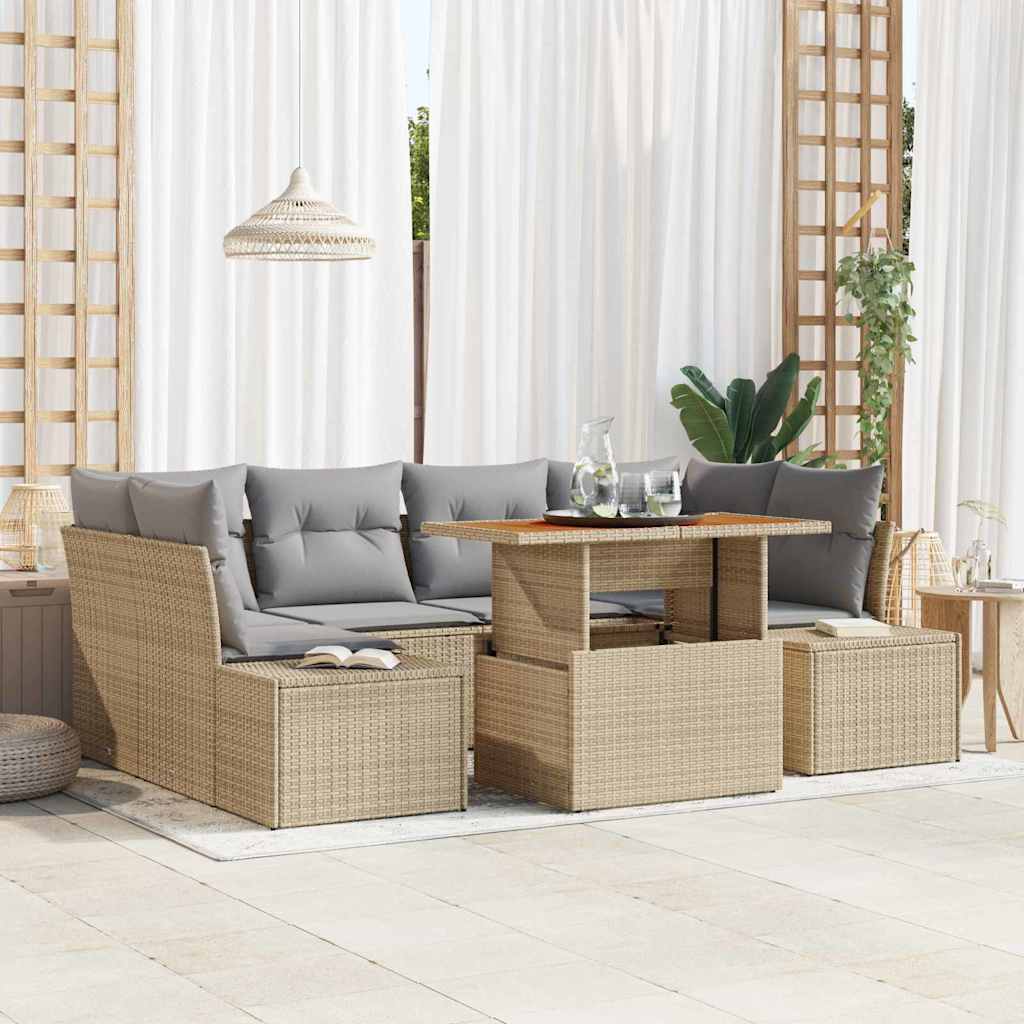 Kerti Kanapé Szett tárolóval 7 pcs Bézs Poli rattan