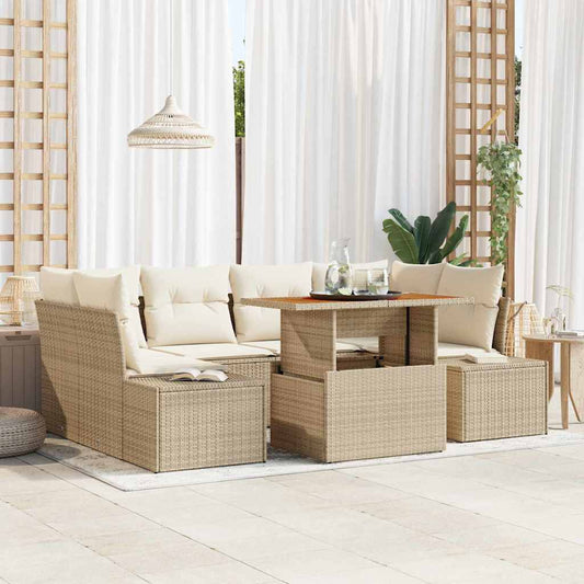 Kerti Kanapé Szett tárolóval 7 pcs Bézs Poli rattan