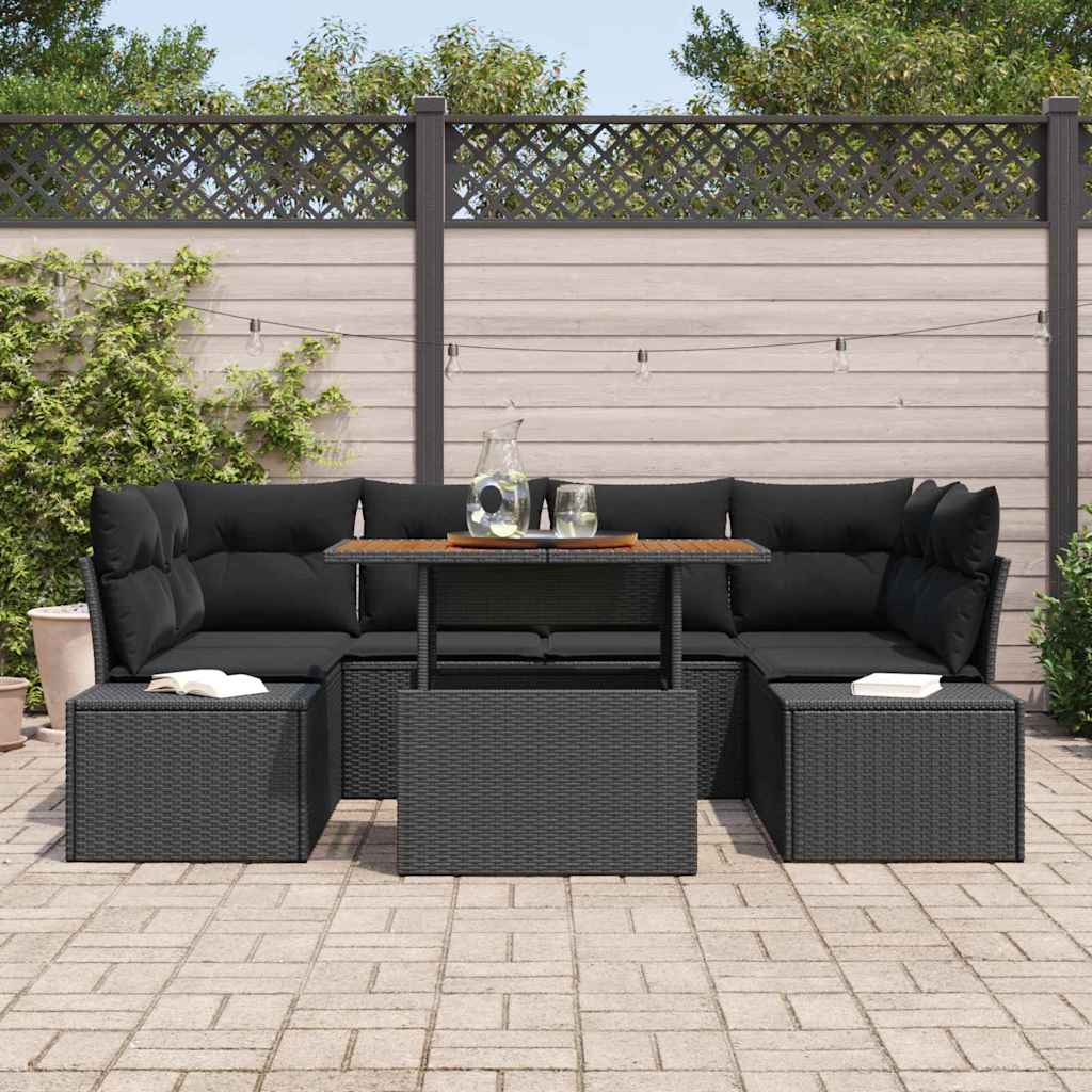 Kerti Kanapé Szett tárolóval 7 pcs Fekete Poli rattan